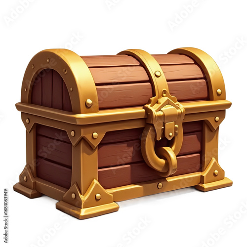 Wooden treasure chest with golden edges isolated