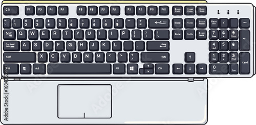 detailed illustration of laptop keyboard keys, trackpad, and numeric pad