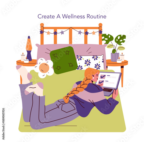 Creating a Wellness Routine at Home Vector Illustration