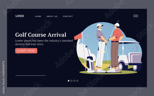 Golf Course Arrival Vector Illustration with Two Golfers