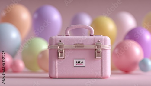 Pink cosmetic case on a pastel background
