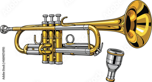 shining golden trumpet with detachable mouthpiece detailed musical instrument illustration