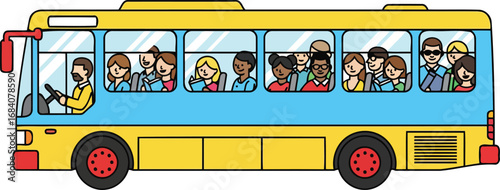 city commuter bus diverse passengers riding together