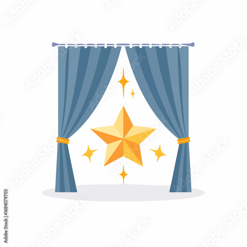 The Big Reveal. An illustration of a stage curtain being pulled back to reveal a brightly glowing, abstract shape (like a star or polished sphere).
