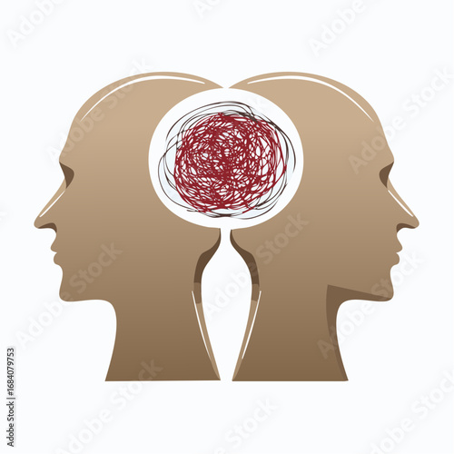 Clarity vs Confusion. Two stylized human head silhouettes facing each other.
