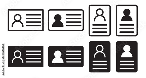 ID Card Icons in Various Styles Isolated on White Background