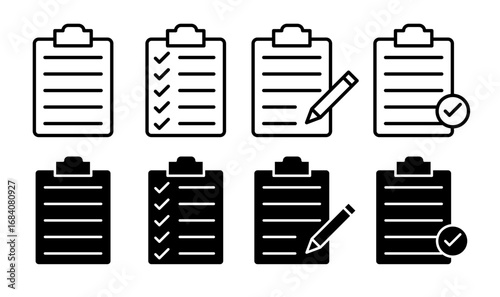 Checklist Icons in Clipboard Set with White Background