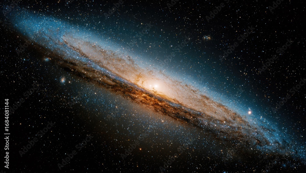 Fototapeta premium Cosmic spiral galaxy, vibrant colors, star-studded void