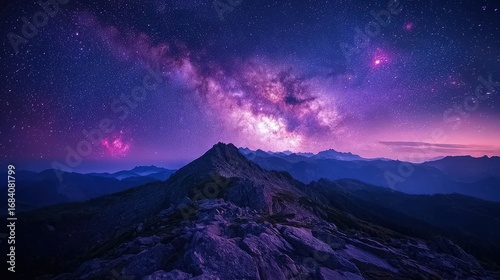 Majestic mountains under a vibrant night sky.