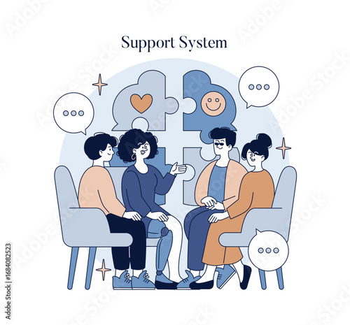 Group Meeting Discussing Support Systems Vector Illustration