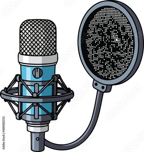 studio condenser microphone setup blue pop filter and shock mount