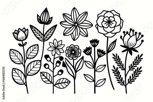 Black Outline Botanical & Flower Vector Illustration