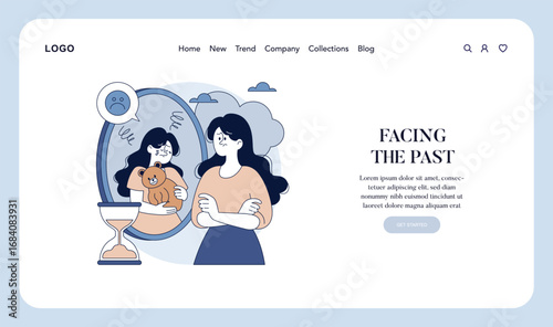Reflective Woman Facing Past Memories Vector Illustration