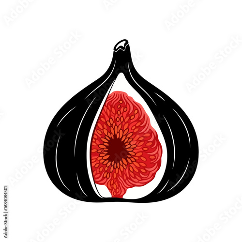 Black fig silhouette with red interior isolated on white background silhouette