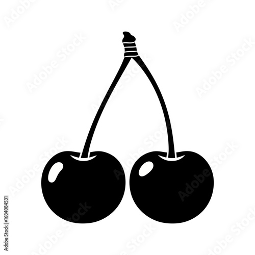 Two cherries silhouette isolated on white background