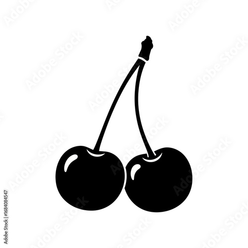 Black silhouette of two cherries on a stem isolated on white background silhouette