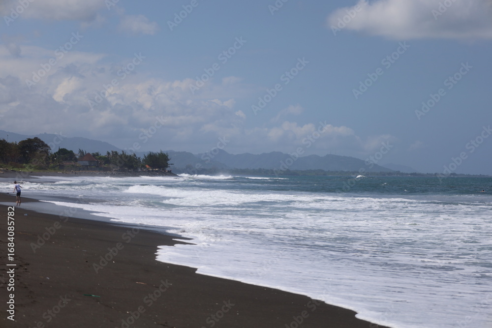 Fototapeta premium beach and sea black sand bali