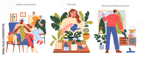 Creative Hobbies and Chores Vector Illustration Set
