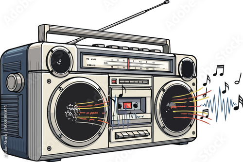 vintage boombox blasts retro sounds cassette player and radio
