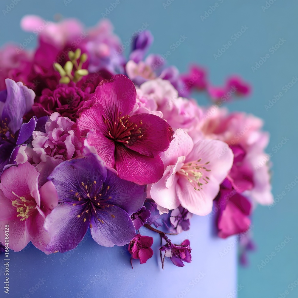 Obraz premium Close-up of vibrant floral cake topper