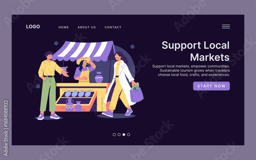 Support Local Markets Vector Illustration with Vendors