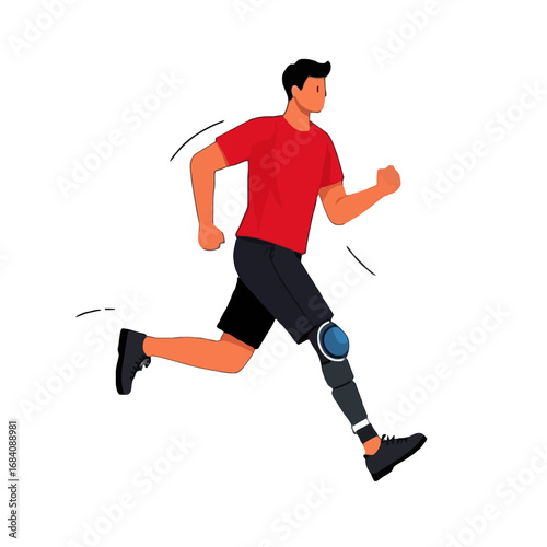 Vector art of man with prosthetic leg running