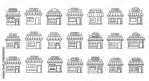 Set of shop and store icons in line art style