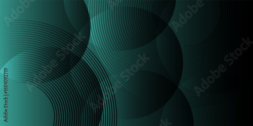 Elegant abstract background in deep green and black tones featuring overlapping circular shapes with fine gradient line patterns.