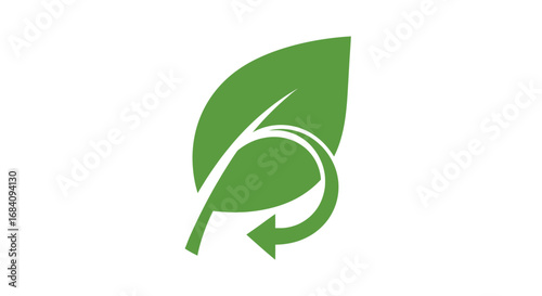 A stylized green leaf with a circular arrow indicating a cycle or renewal process against a white background.