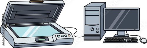 flatbed scanner and desktop computer digitalizing documents and images efficiently