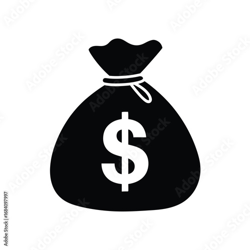 Money Bag Icon Symbol of Wealth and Finance in Black and White