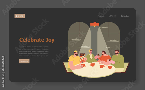 Group Enjoying Chocolate at Table Vector Illustration