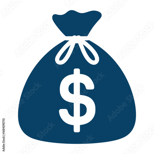 Vibrant blue money bag illustration with a prominent dollar sign, symbolizing wealth, savings, and financial prosperity in a minimalist design style