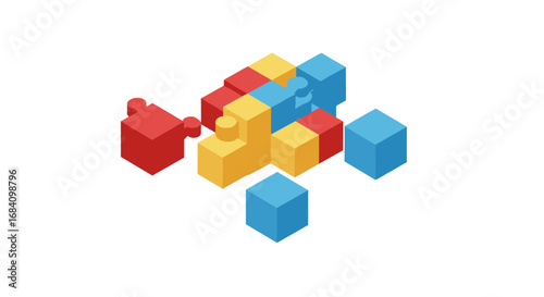 Colorful isometric puzzle blocks in 3d design