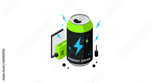 Vibrant energy drink can with modern electro elements