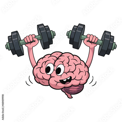 A brain lifting dumbbells, isolated on white background.