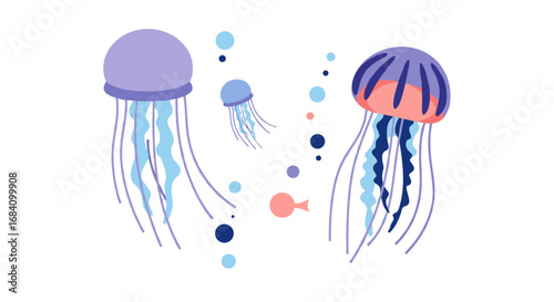 Colorful jellyfish with geometric shapes on white background