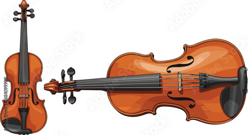 classic violin illustration detailed views, multiple angles, stringed instrument