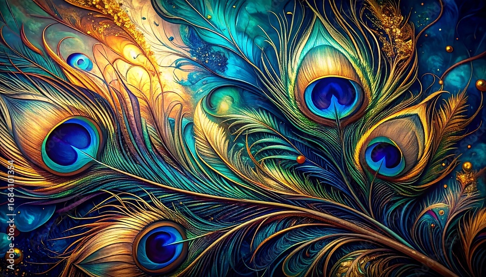 Obraz premium Peacock feather art. Vibrant colors