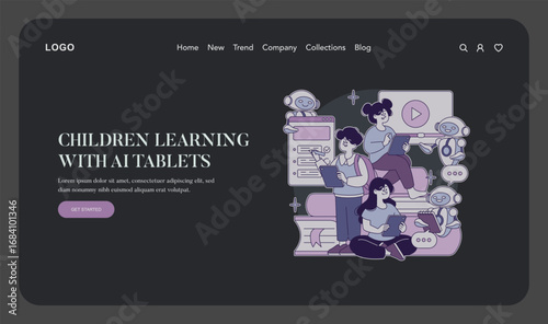 Children Learning with AI Tablets Vector Illustration