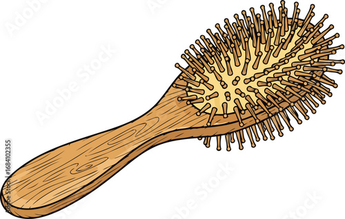wooden hairbrush with natural bristles a detailed illustration of a wooden hairbrush with natural bristles for hair care