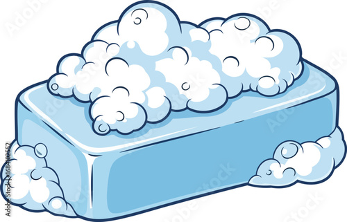 lather up a blue soap bar with fluffy white suds