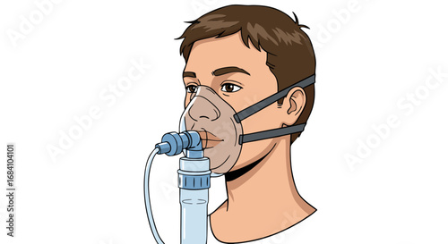 Man using breathing mask with oxygen tank for respiratory support. Person using oxygen mask  