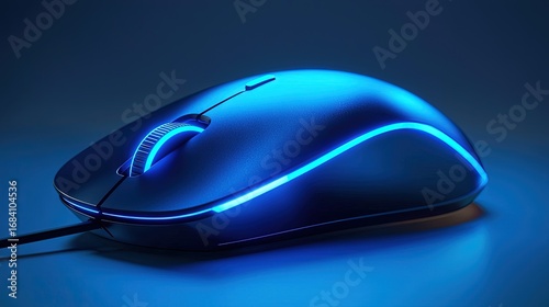 Close-up view of a modern computer mouse with glowing blue accents.