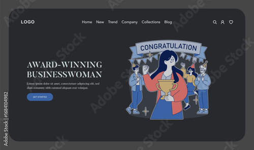 Award-Winning Businesswoman Celebrated with Trophy Illustration