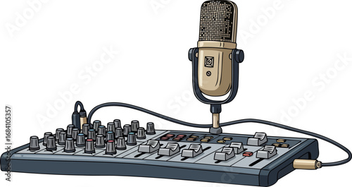 studio condenser microphone and audio mixer broadcast ready setup