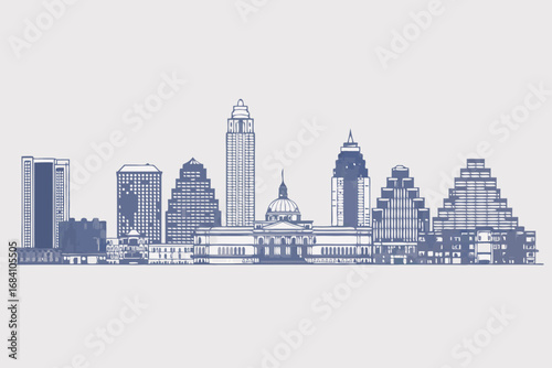 Captivating Austin city skyline vector illustration, highlighting iconic downtown architecture and modern urban landscape for travel and design projects