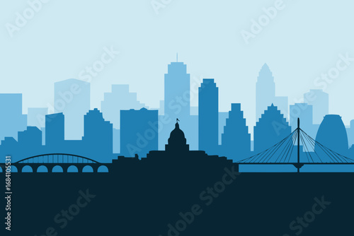 Captivating Austin city skyline vector illustration showcasing iconic landmarks in a serene blue palette, perfect for urban design projects and travel concepts