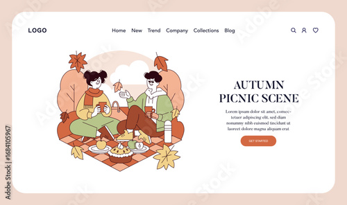 Autumn Picnic Scene with Cozy Fall Vibes Vector Illustration