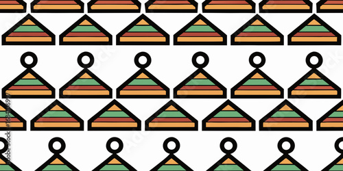 Colorful geometric pattern featuring stylized pyramids with layered bands and circular accents